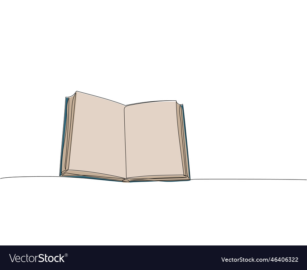 Open notepad textbook book on the table one line vector image Open notepad textbook book on the table one line