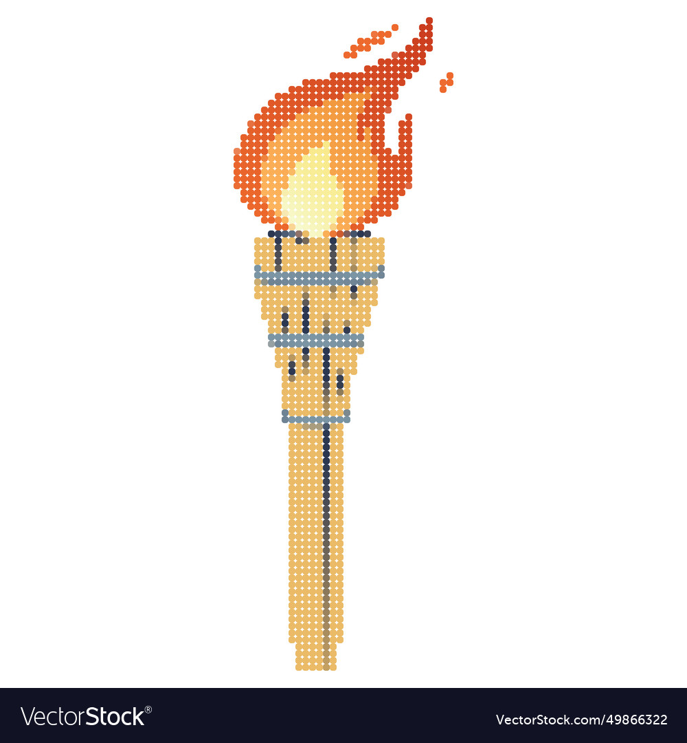 Pixel dots flaming torch cartoon withe vector image Pixel dots flaming torch cartoon withe