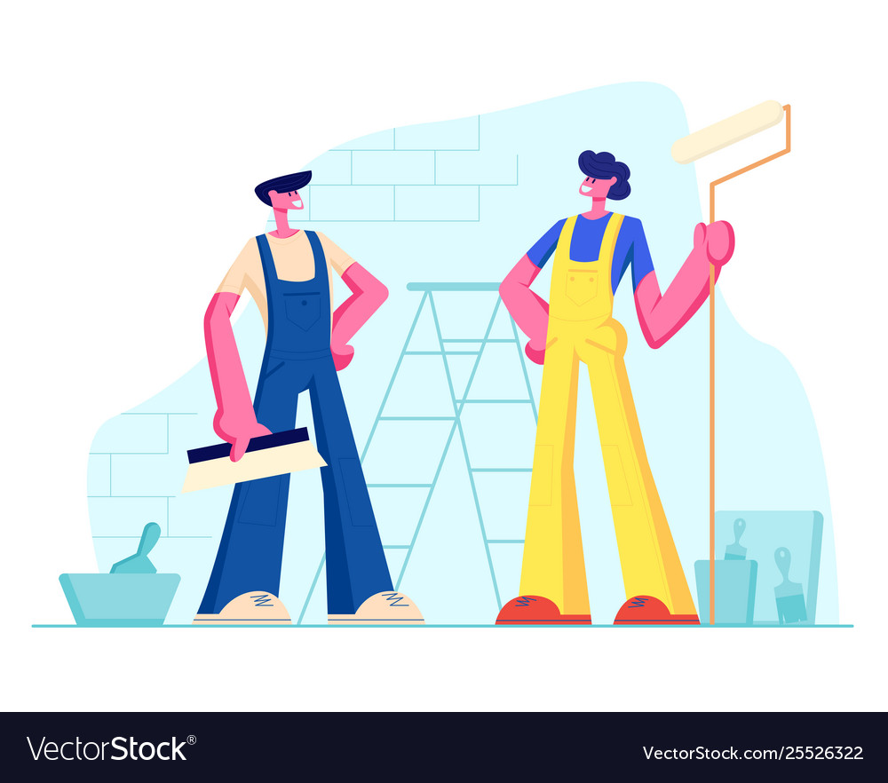 Professional construction workers with tools