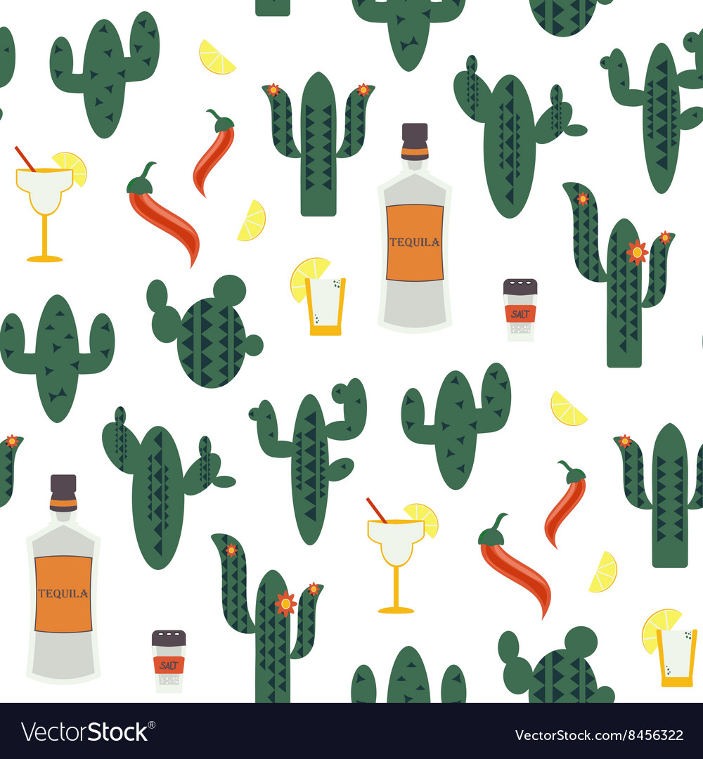 Seamless pattern with green cactuses