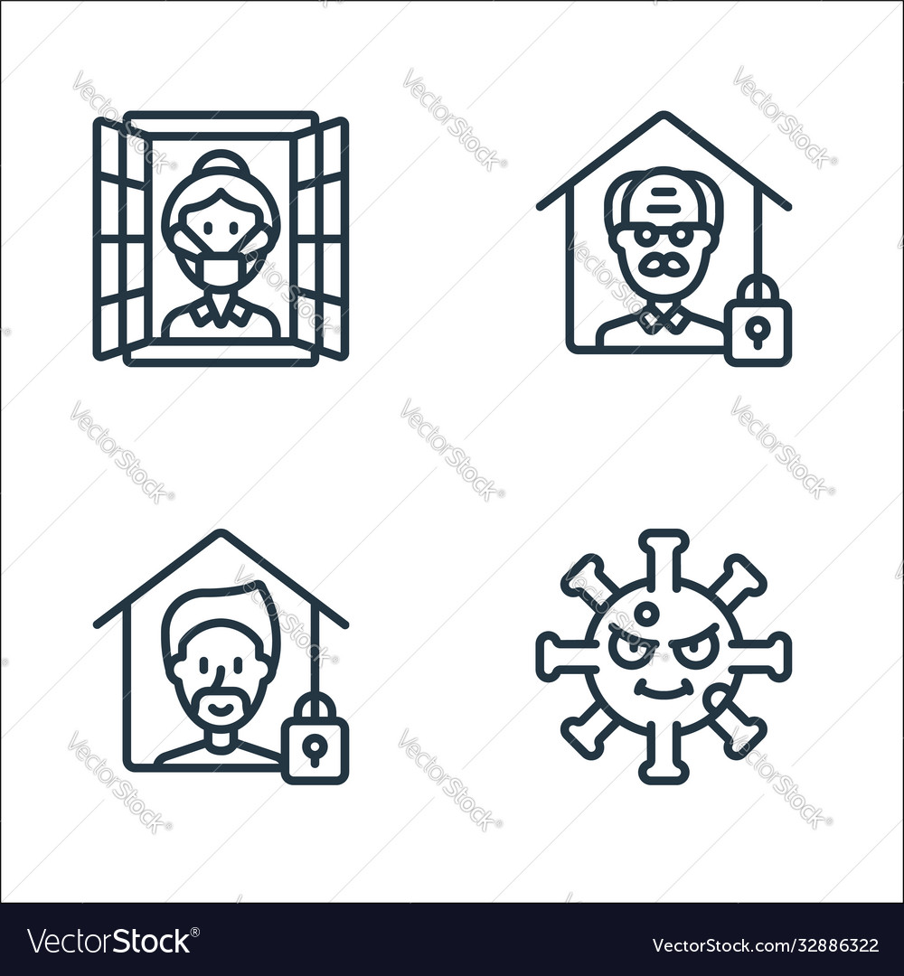 Self isolation line icons linear set quality vector image Self isolation line icons linear set quality