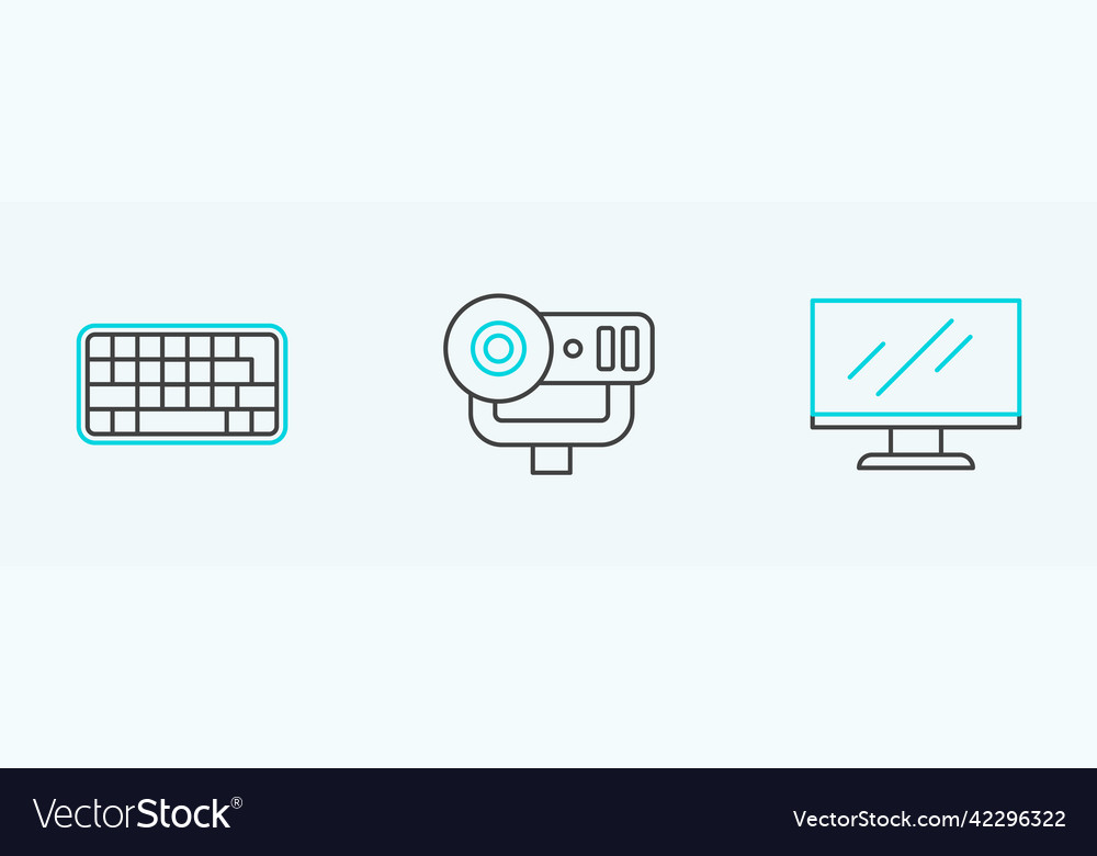 Set line computer monitor screen keyboard and web vector image Set line computer monitor screen keyboard and web