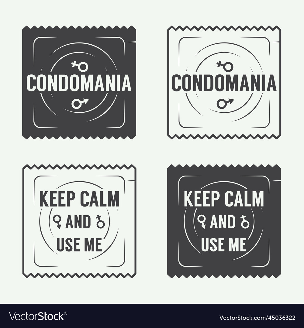 Set of vintage condoms and sex labels logo badge