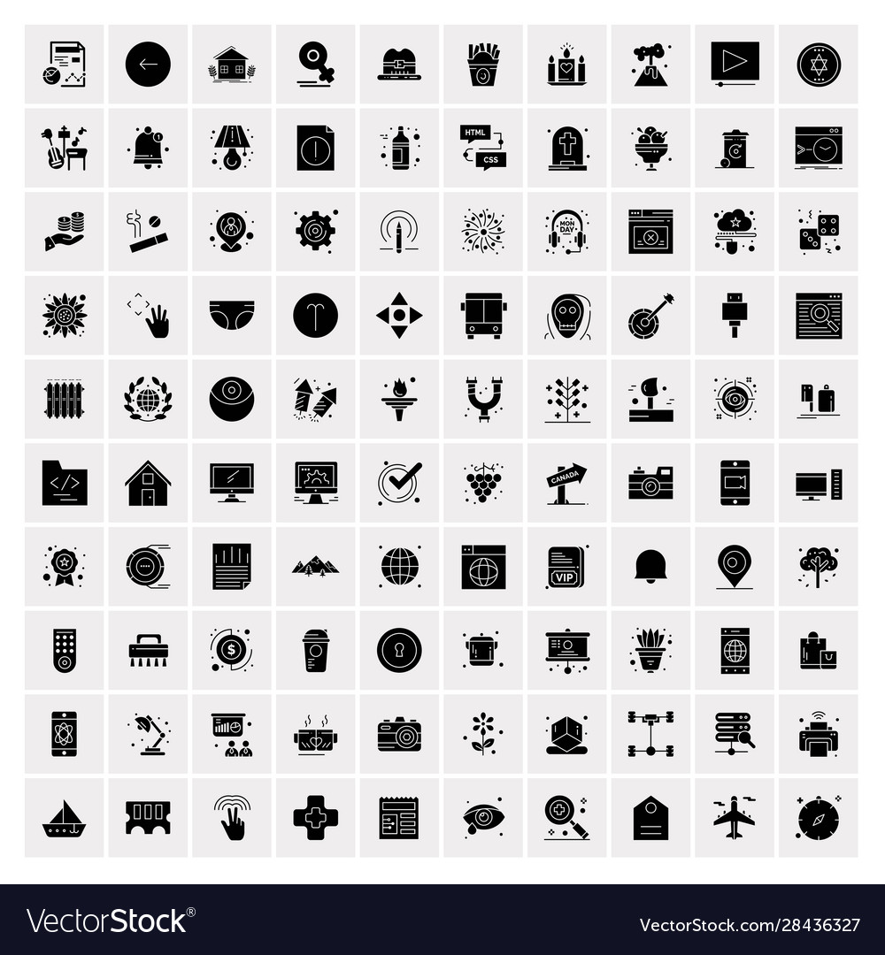 100 solid business icons for web and print vector image 100 solid business icons for web and print