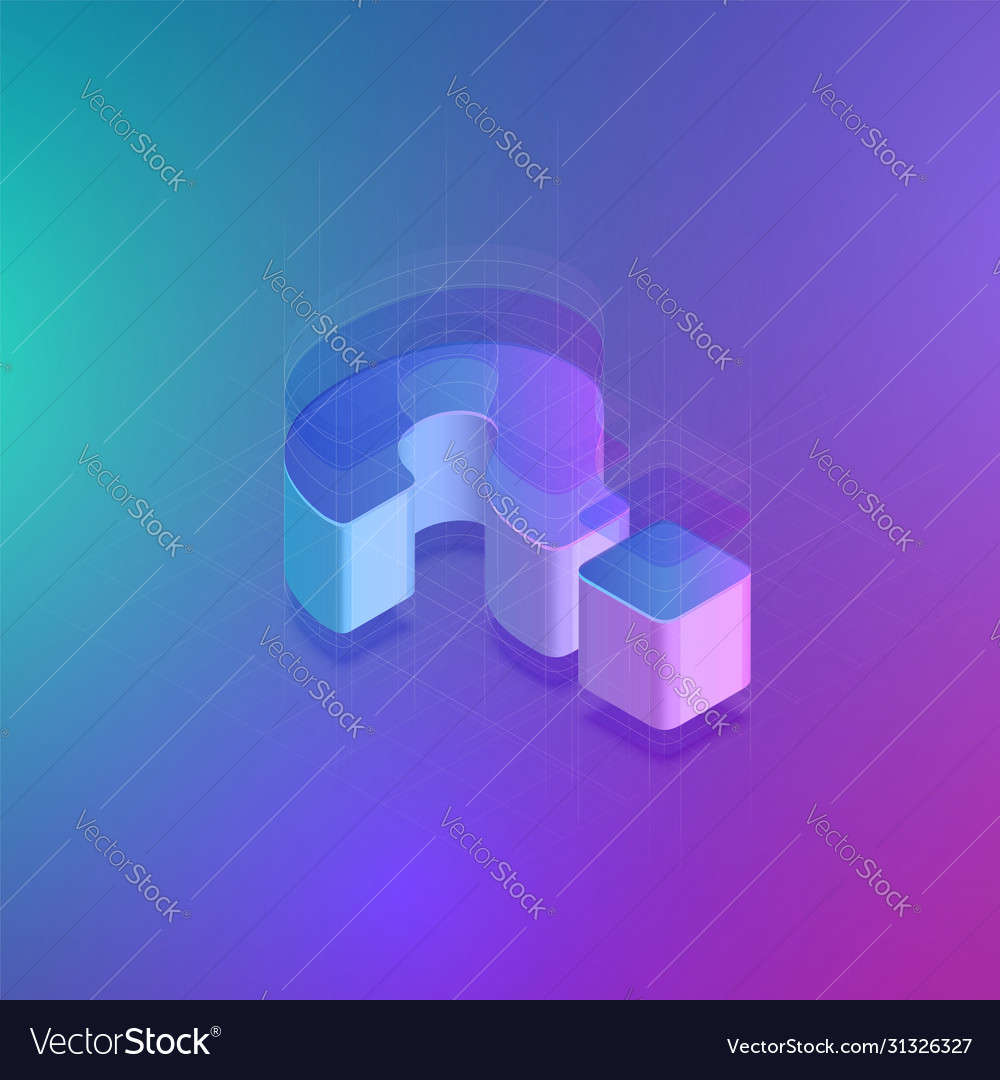 3d question mark with grids and lines isometric vector image 3d question mark with grids and lines isometric