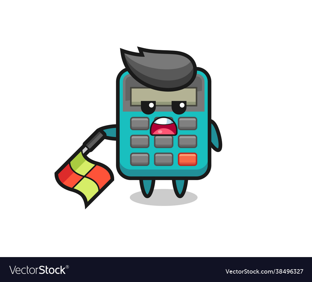Calculator character as line judge hold flag vector image Calculator character as line judge hold flag