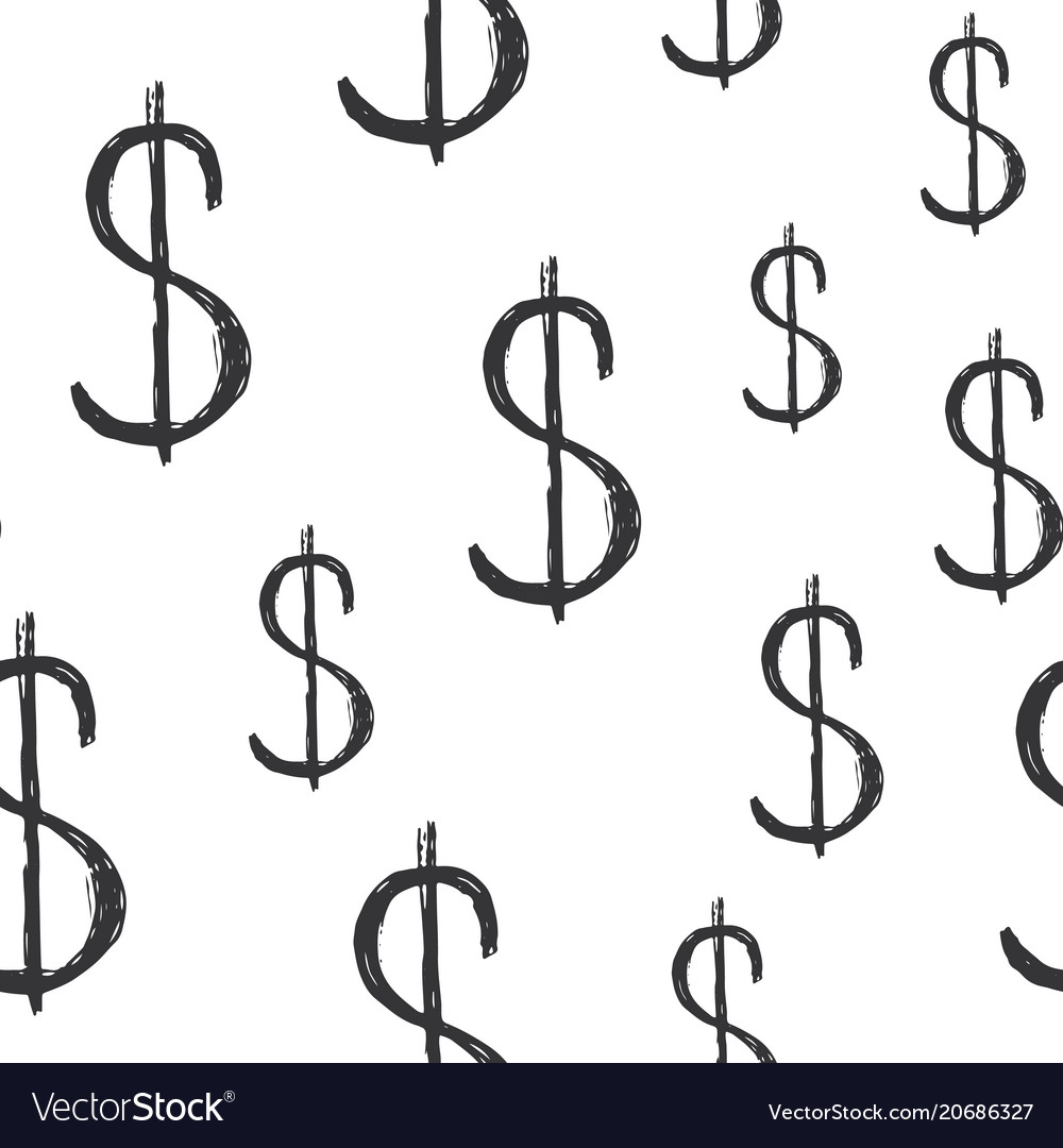 Dollar sign icon brush lettering seamless pattern Vector Image