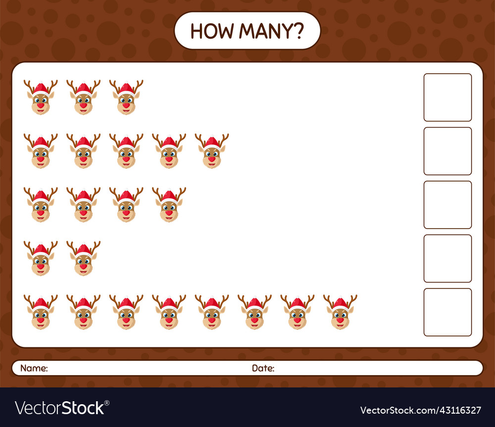 How many counting game with reindeer worksheet