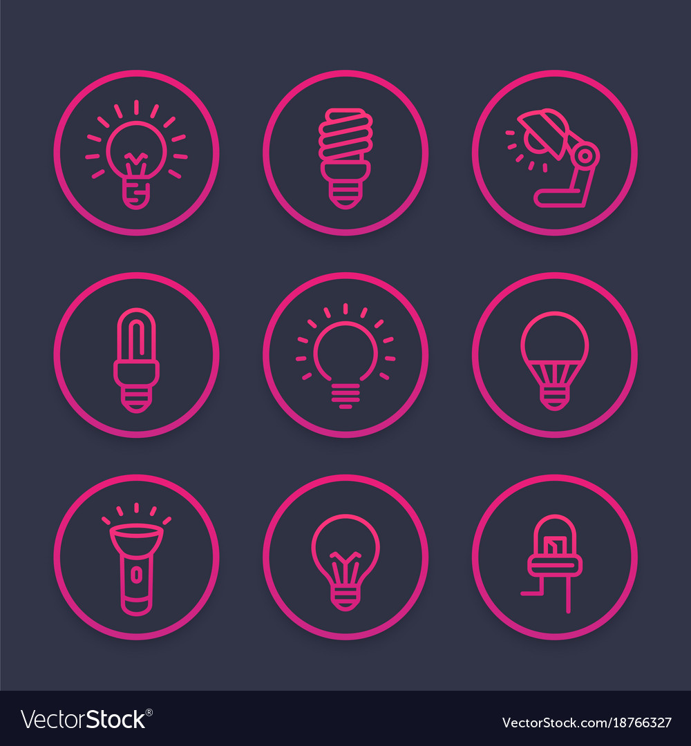 Light bulbs icons set linear style