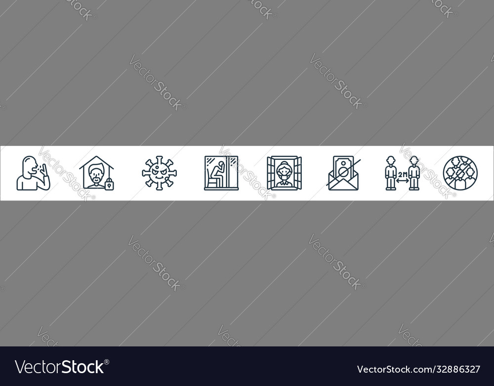 Self isolation line icons linear set quality vector image Self isolation line icons linear set quality