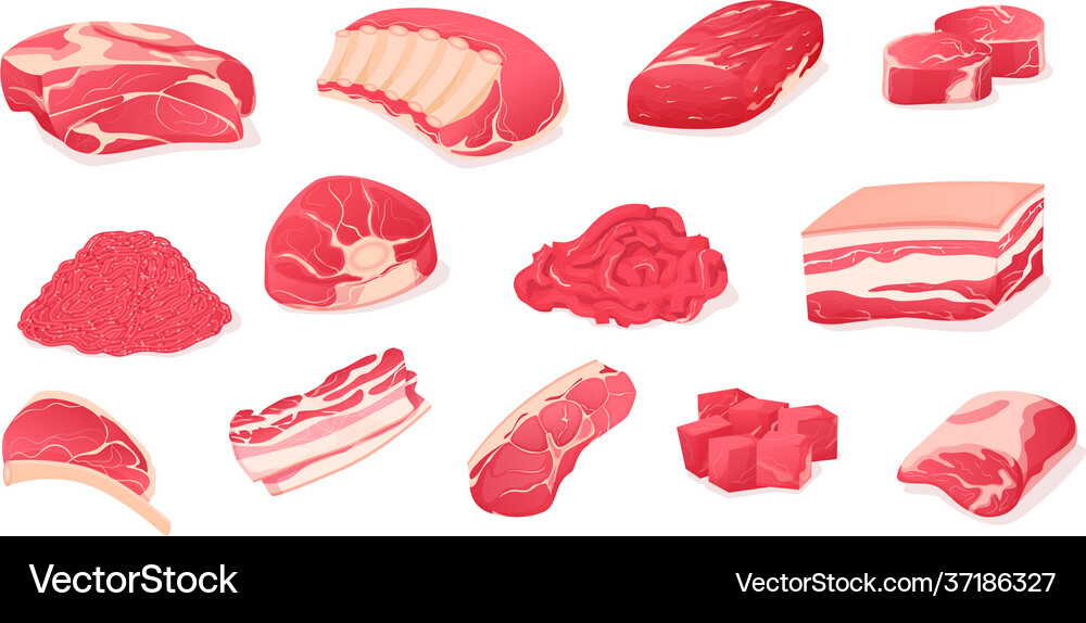 Set fragments pork beef meat assortment Royalty Free Vector