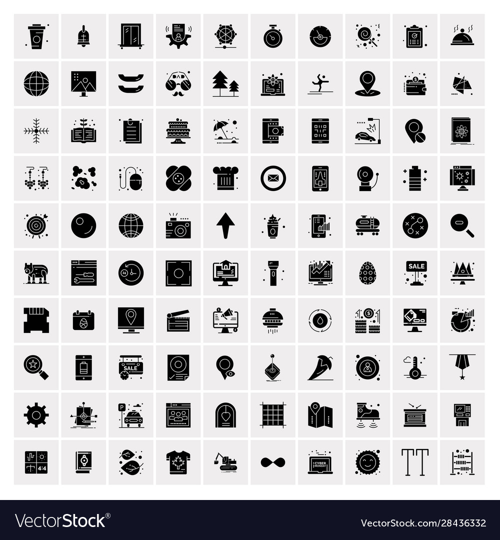 100 solid business icons for web and print vector image 100 solid business icons for web and print