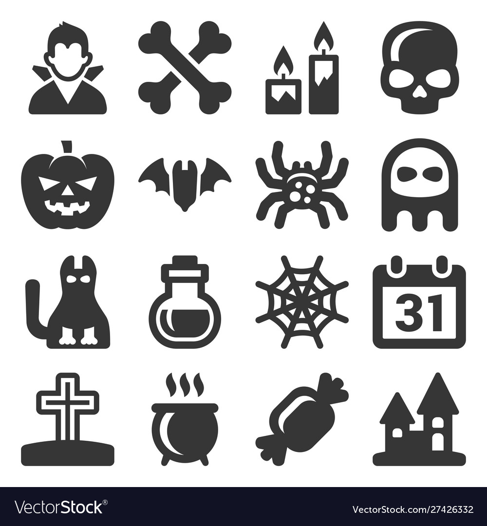 Black halloween icons set on white background vector image Black halloween icons set on white background