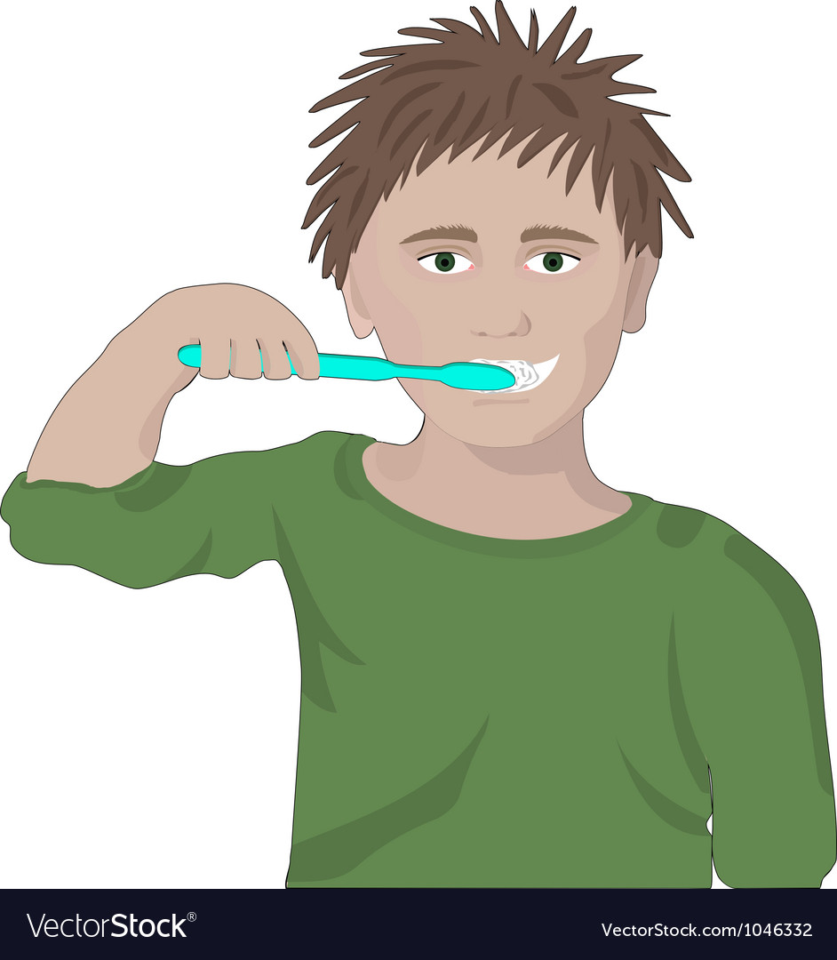 Boy brushes his teeth