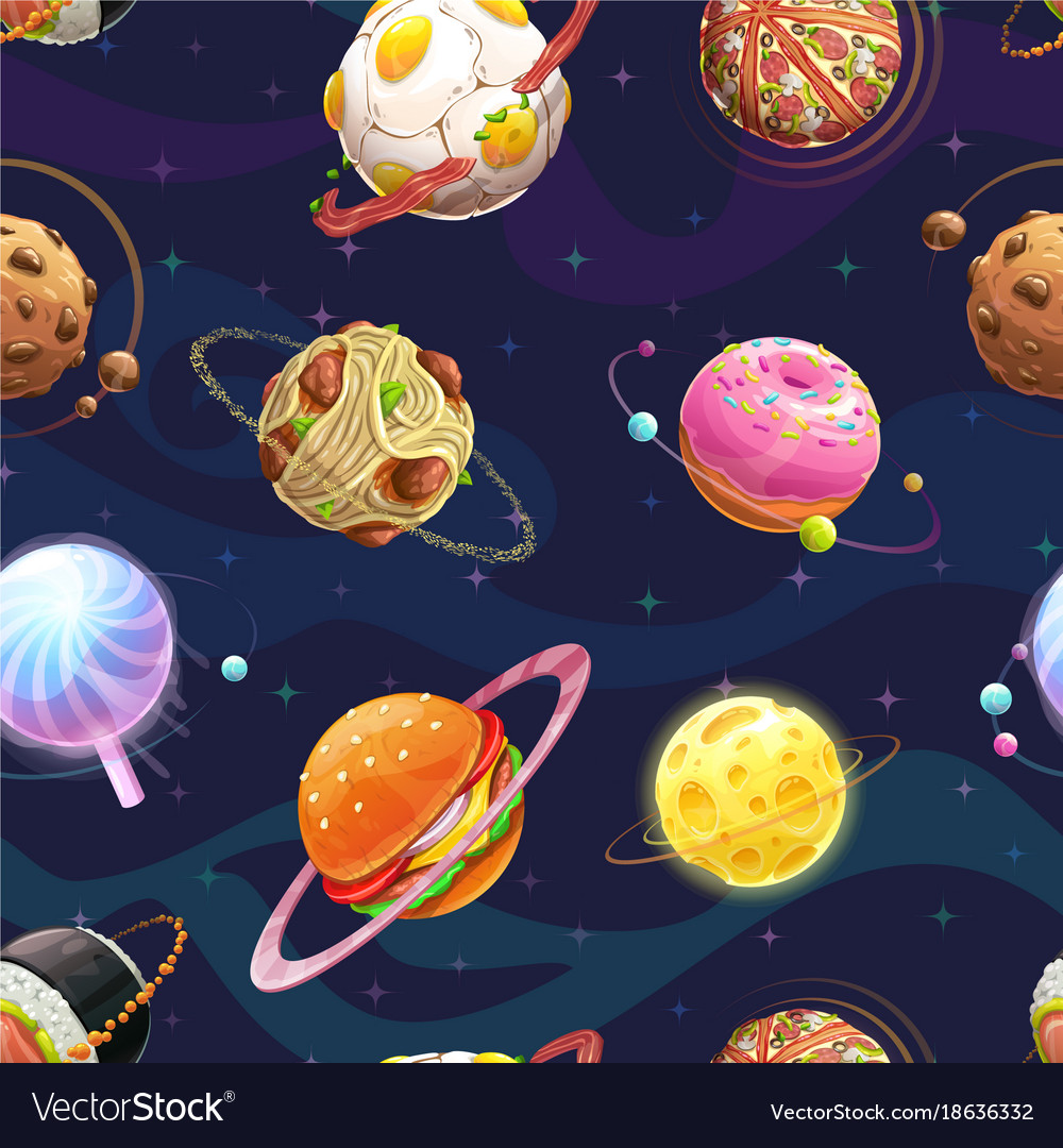 Cartoon Food Planets Seamless Pattern