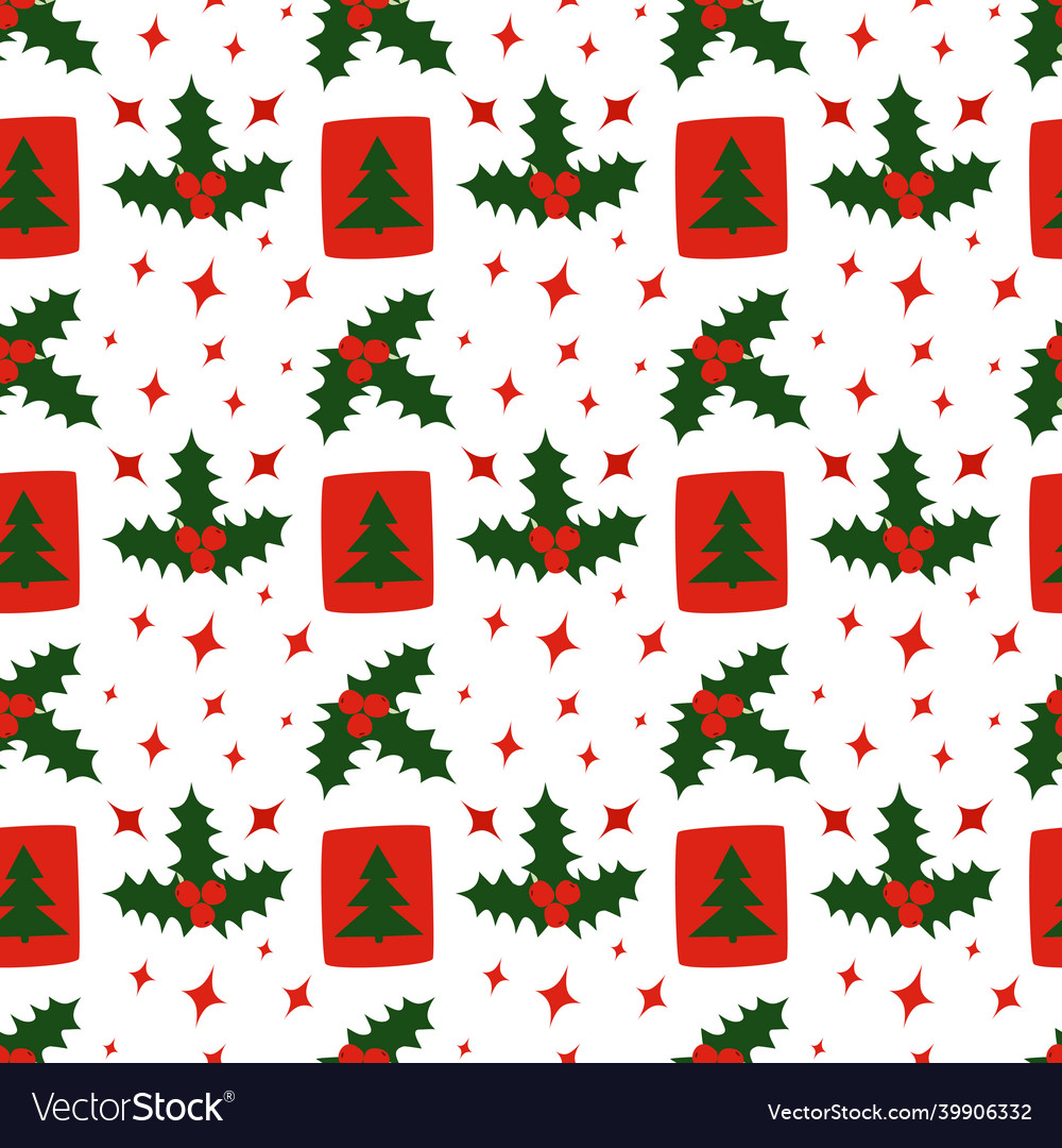 Christmas pattern holly berries Royalty Free Vector Image