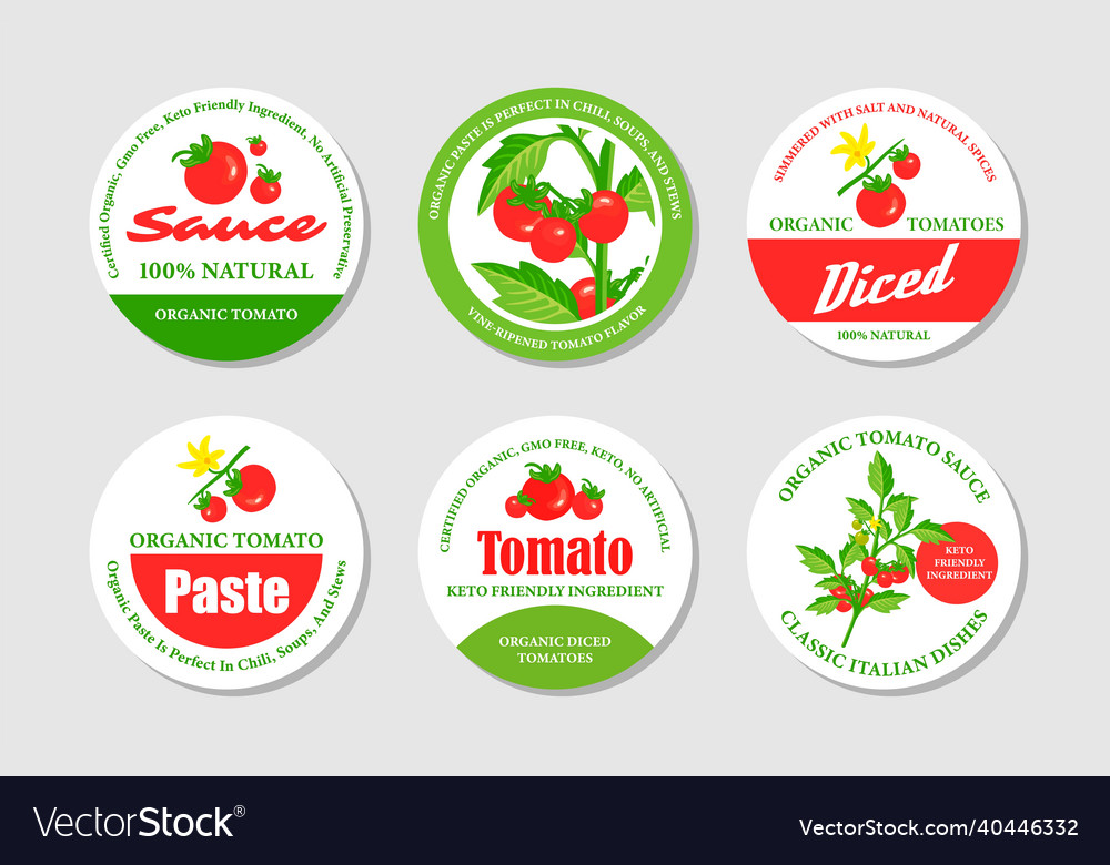 Collection circled organic tomato sticker labels Vector Image