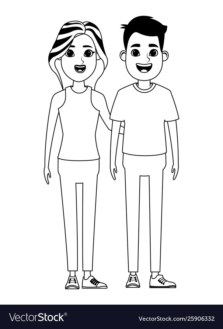 Couple avatar cartoon character portrait in black Vector Image