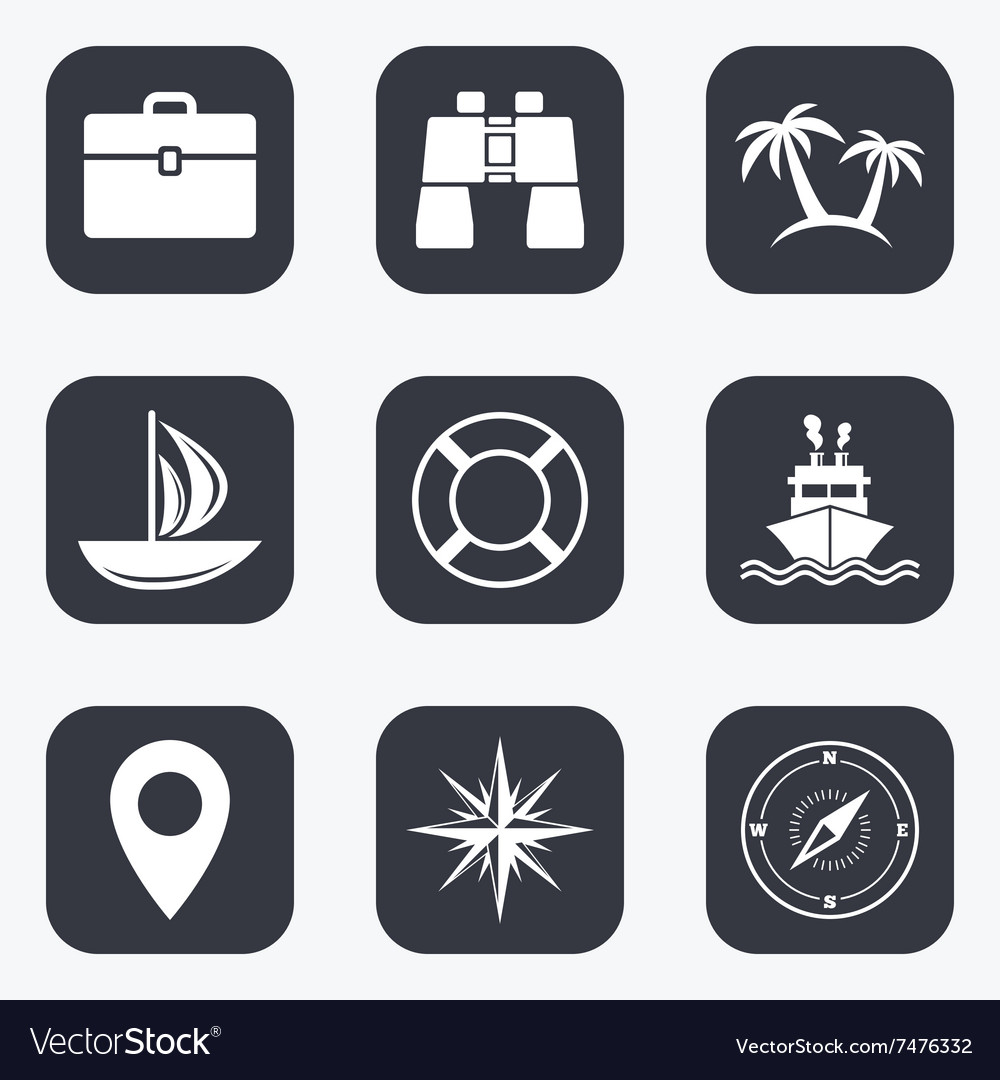 Cruise trip ship and yacht icons travel signs