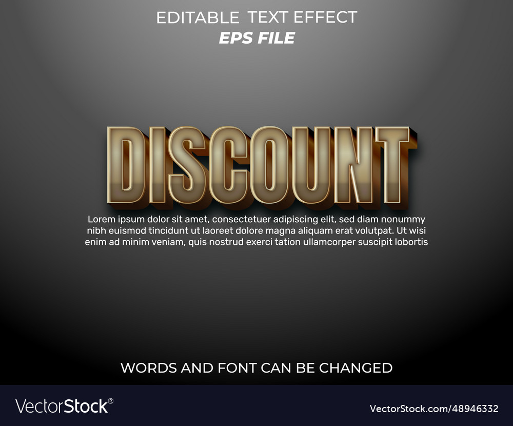 Discount 3d text effect style editabled vector image Discount 3d text effect style editabled
