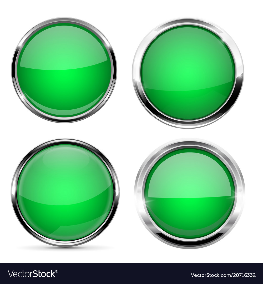 Glass buttons green round 3d with chrome