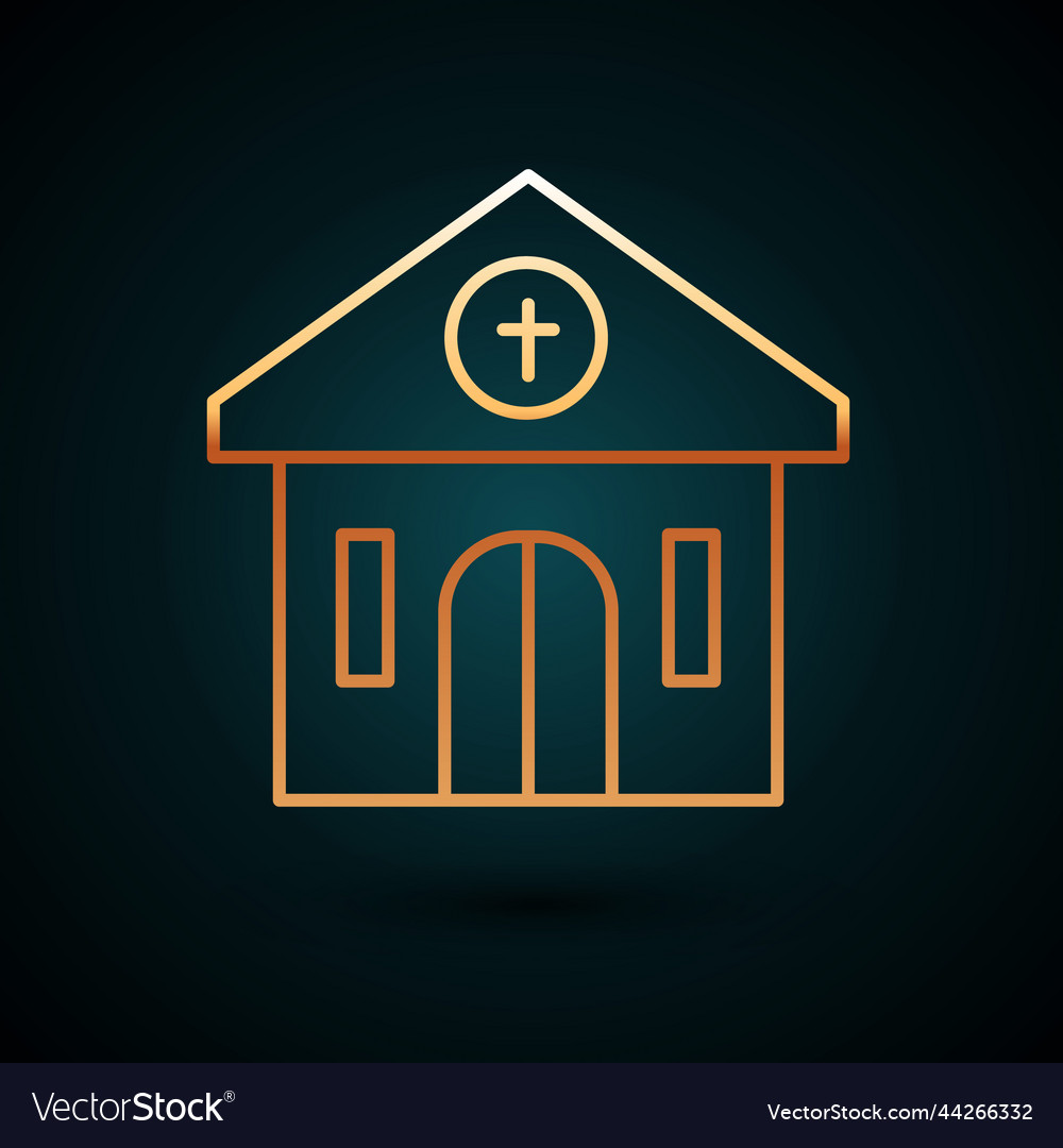 Gold line church building icon isolated on dark