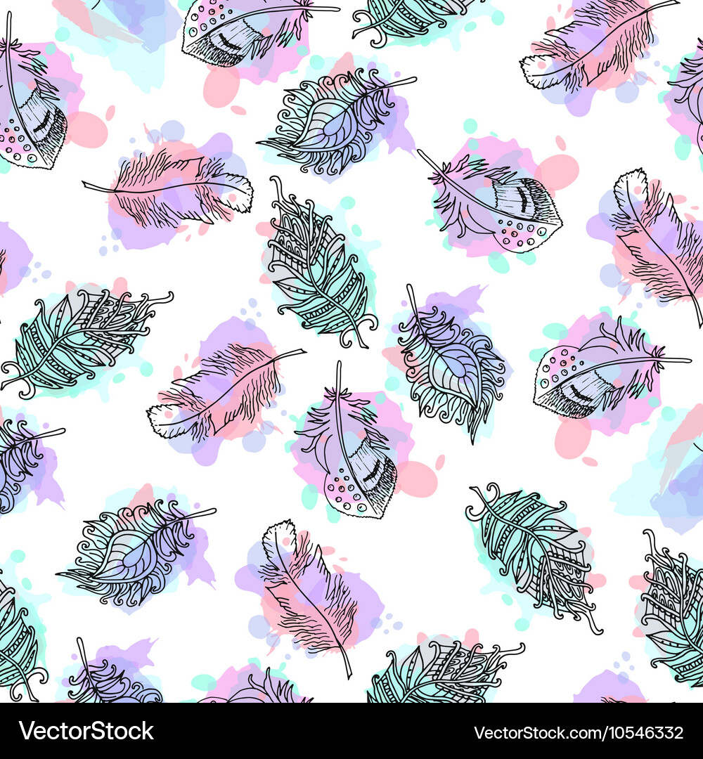 Hand drawn feathers seamless pattern Royalty Free Vector