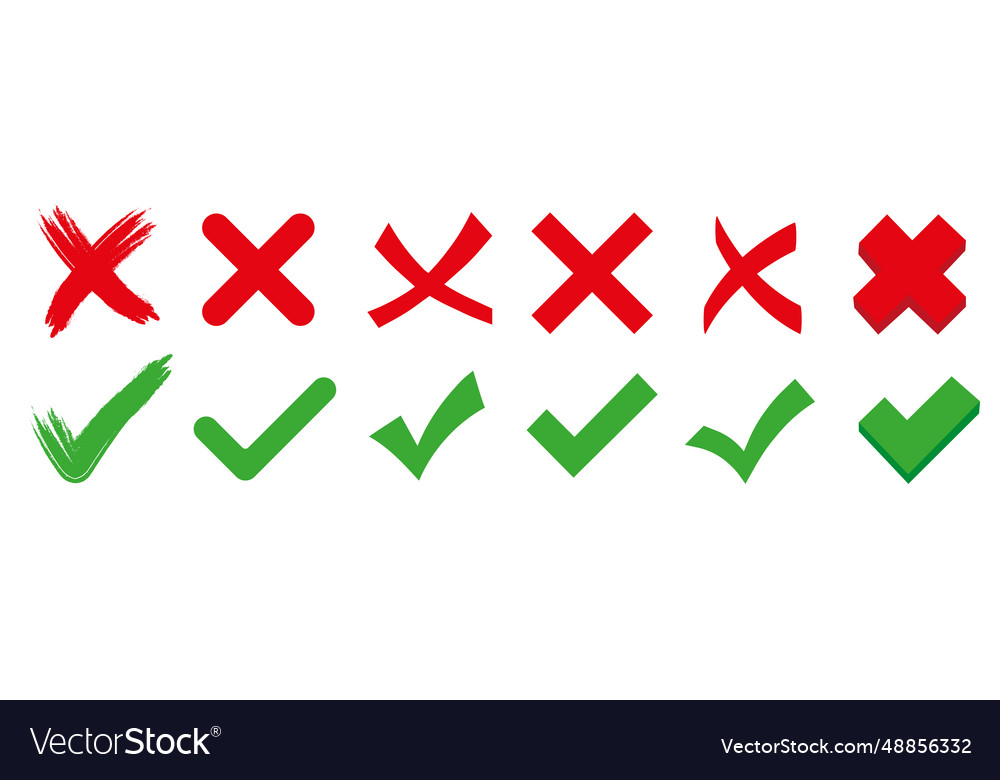 Set of flat confirm and cancel check marks signs