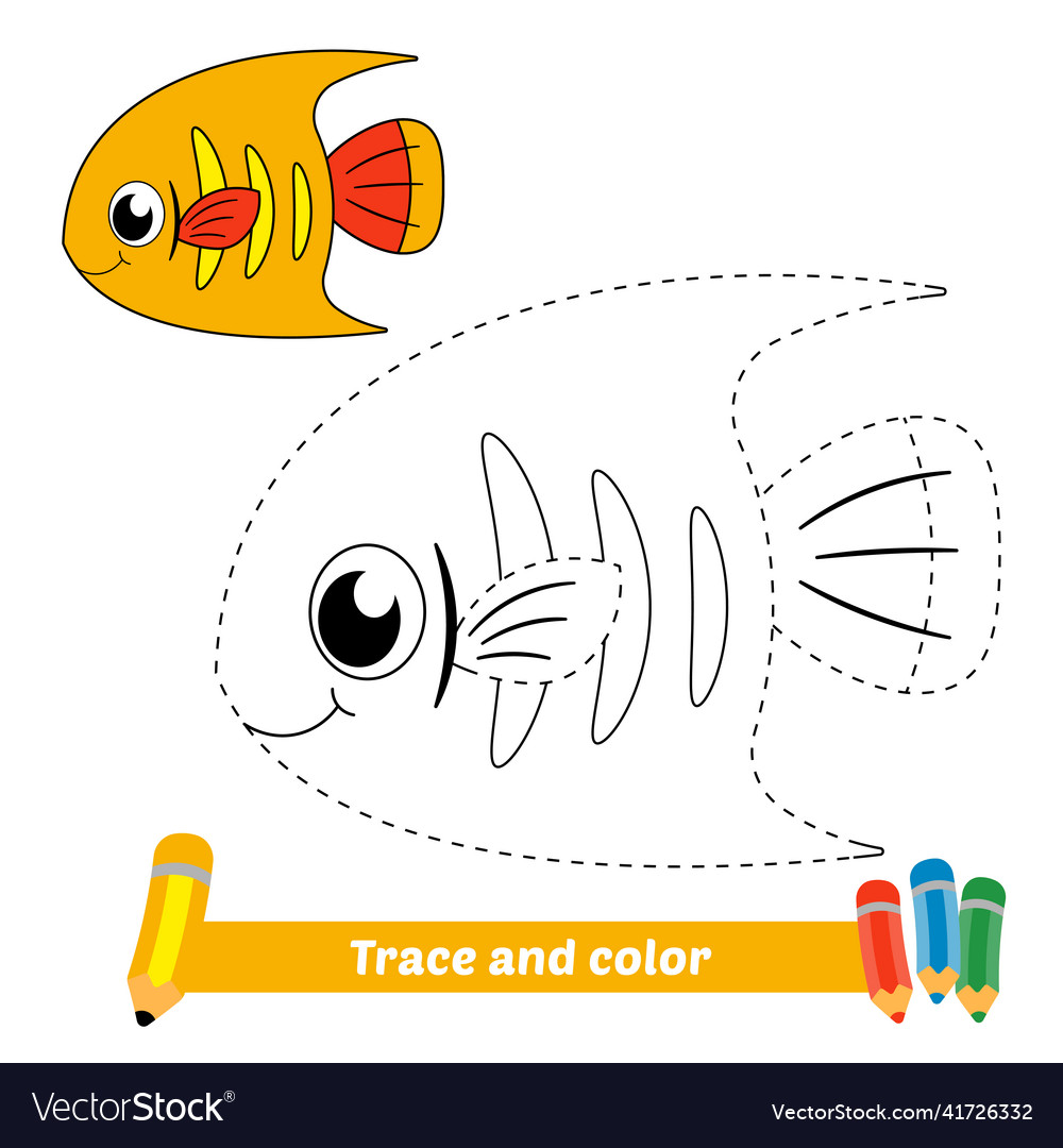 Trace and color for kids fish