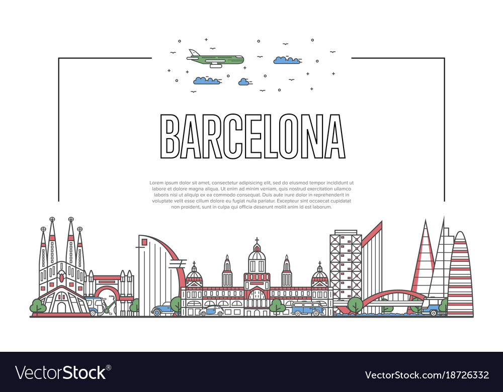 Travel barcelona poster in linear style Royalty Free Vector