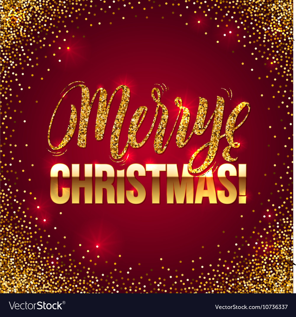 Christmas card gold sparkles on red background