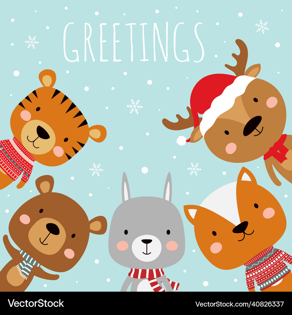 Greeting card with cute forest animals Royalty Free Vector