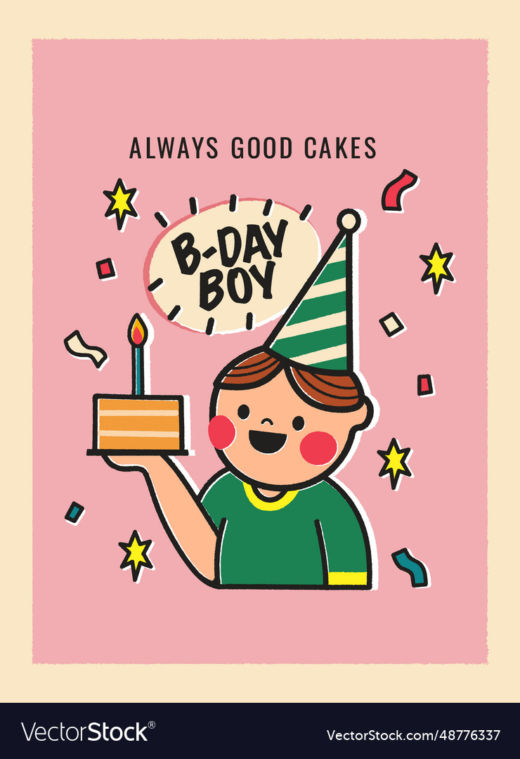 Happy Birthday Card Cartoon Boy With Cake Vector Image