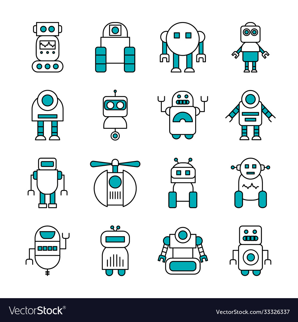 Icon set robotics and robots half line