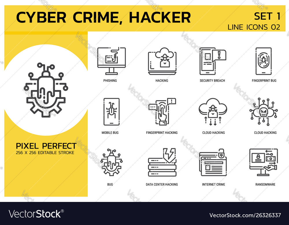 Line icons style hacker cyber crime attack vector image Line icons style hacker cyber crime attack