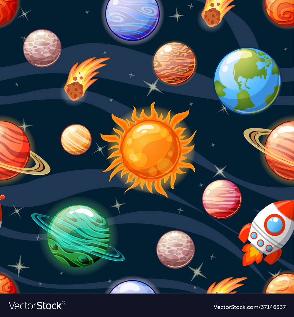 Seamless space pattern with sun mercury venus