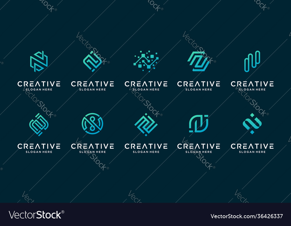 Set creative letter n modern liner digital