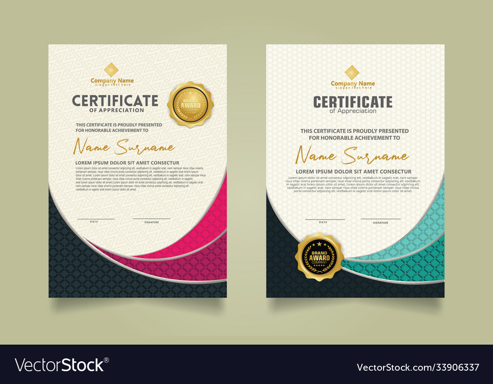 Set modern certificate template with realistic vector image Set modern certificate template with realistic