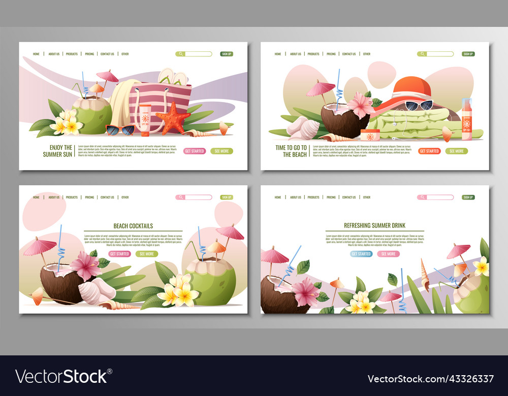 Set of web pages for with summer beach Vector Image Set of web pages for with summer beach