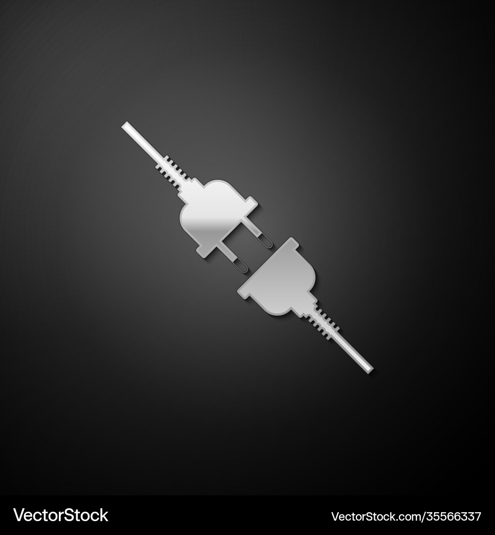 Silver electric wire plug and socket icon isolated