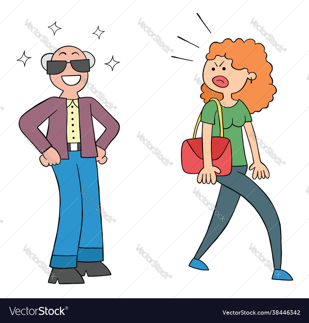 Cartoon old man is lecherous but young woman Vector Image