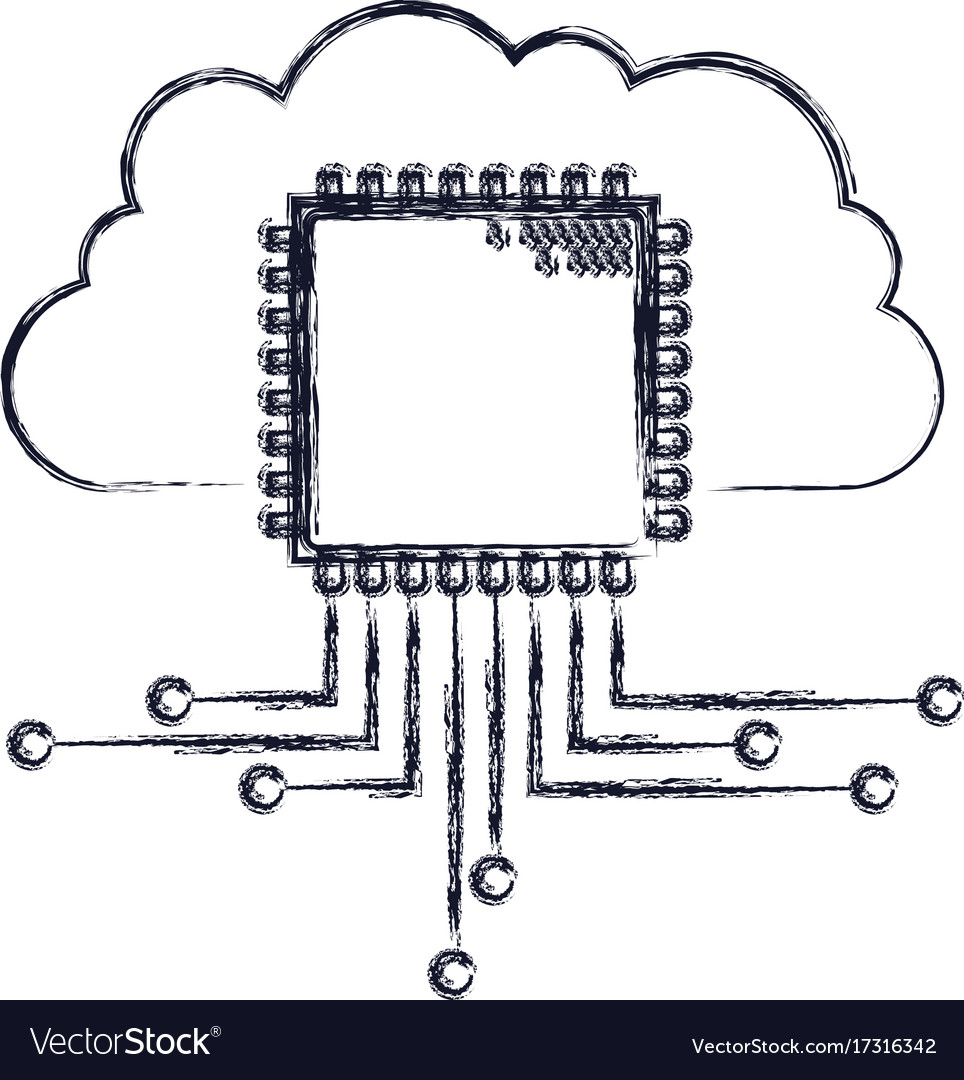 Cloud storage data and cpu microprocessor icon