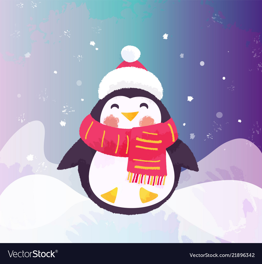 Cute penguin in hat and scarf winter Royalty Free Vector