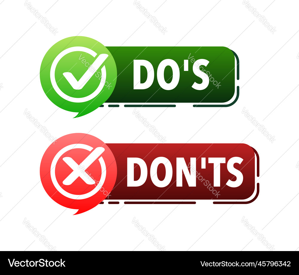 Dos and donts signs good bad icon positive Vector Image