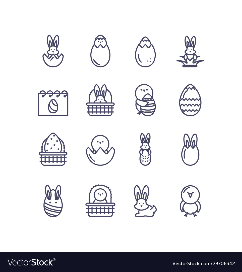 Easter egg and happy icons set line style