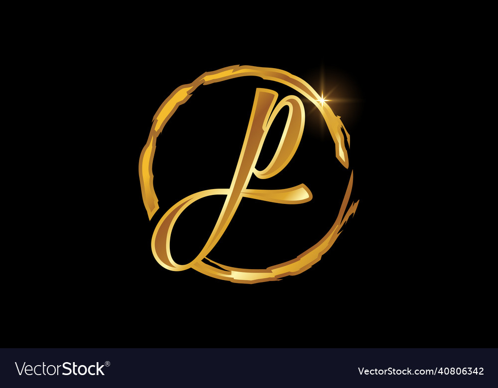 Golden color p hand-drawn letter in a brush Vector Image