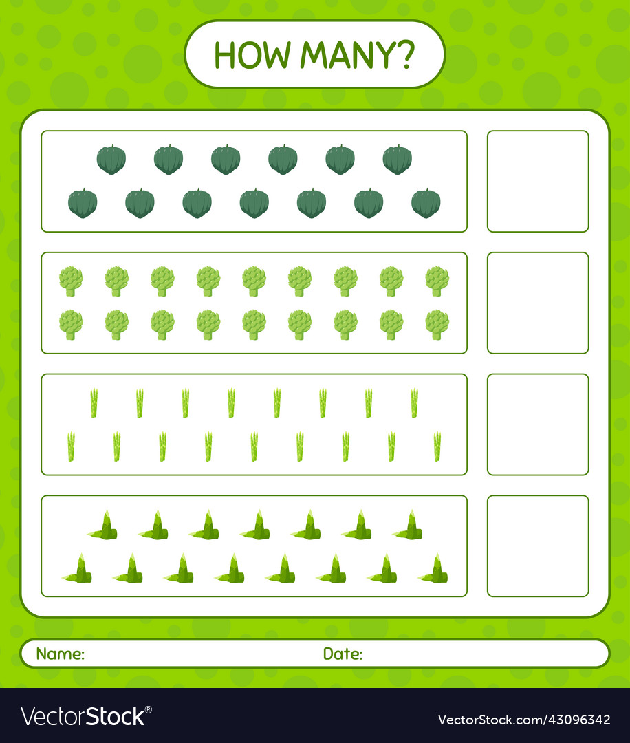How many counting game with vegetables worksheet