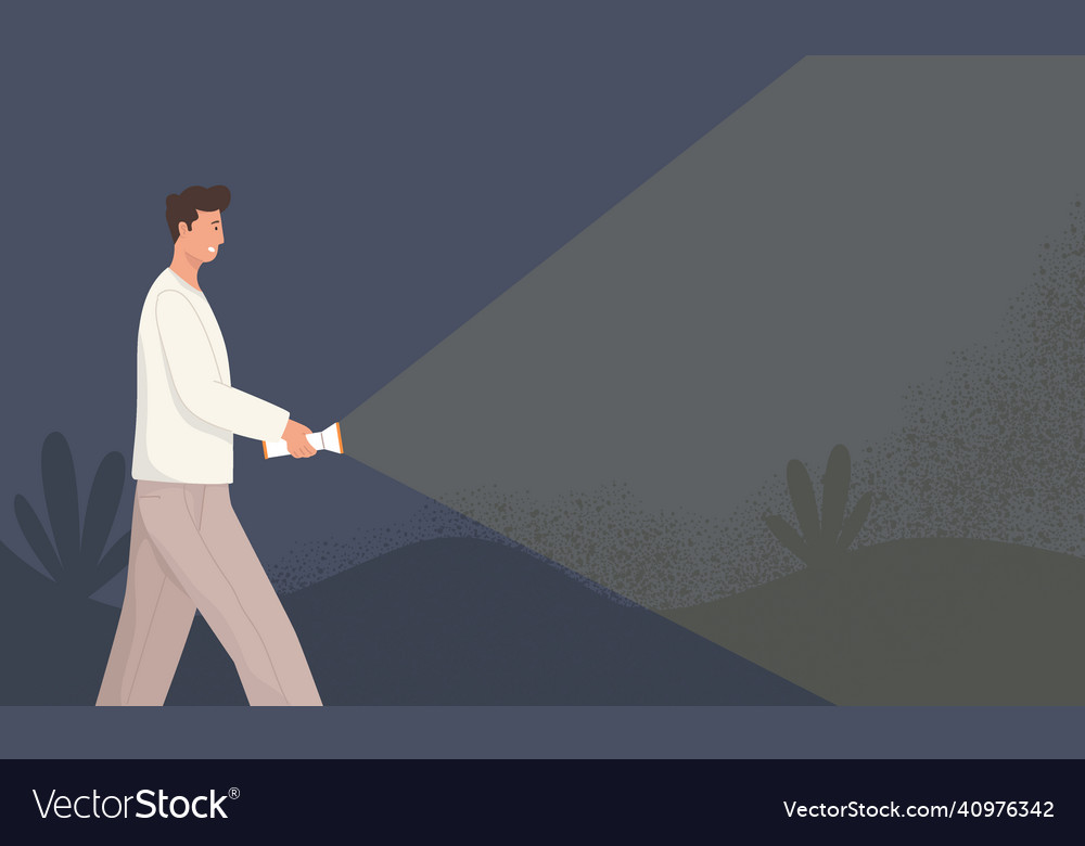 Man looking for a way in the dark night using Vector Image Man looking for a way in the dark night using