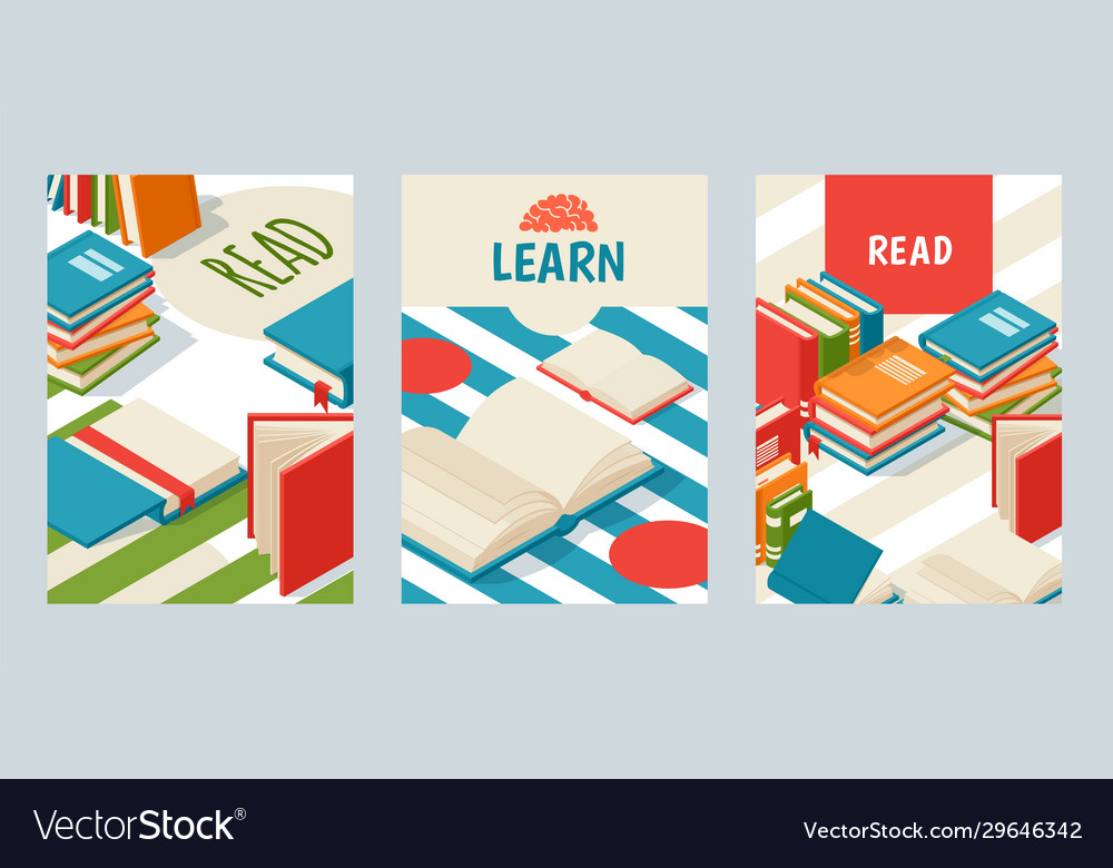 Set banners with books poster for library or Vector Image