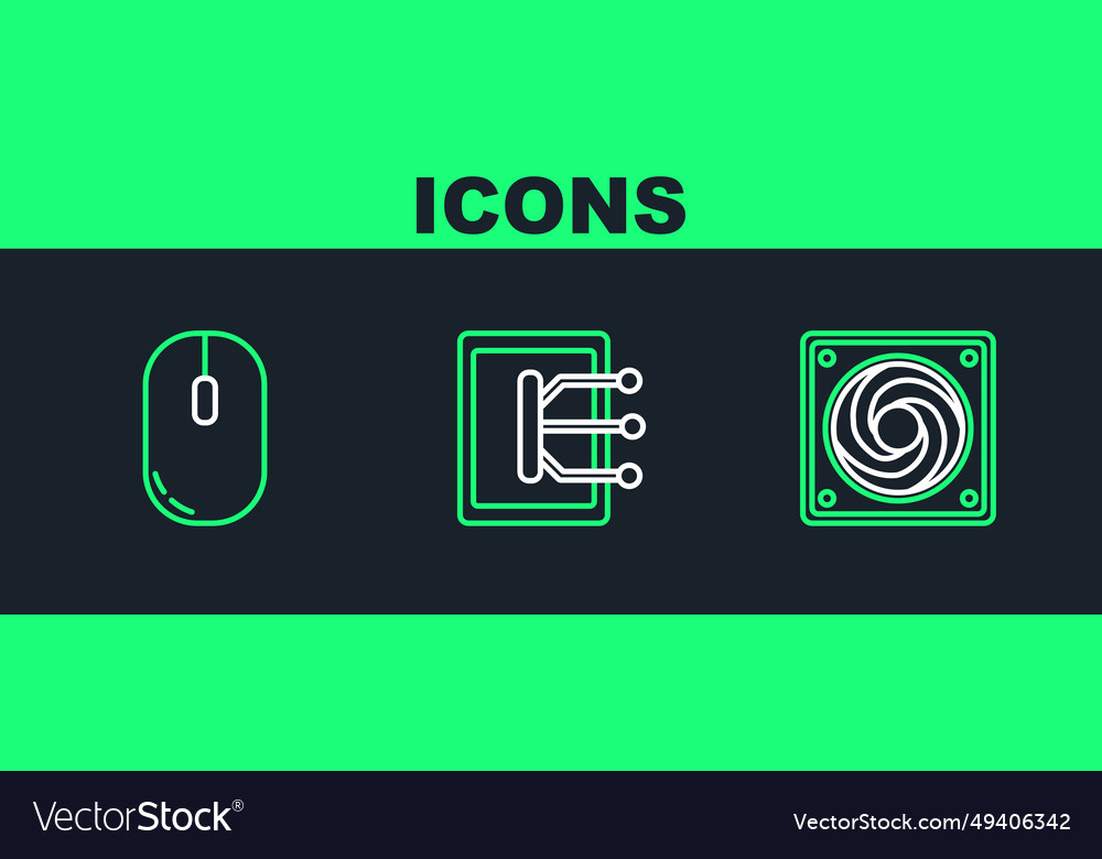 Set line computer cooler mouse and tablet icon vector image Set line computer cooler mouse and tablet icon